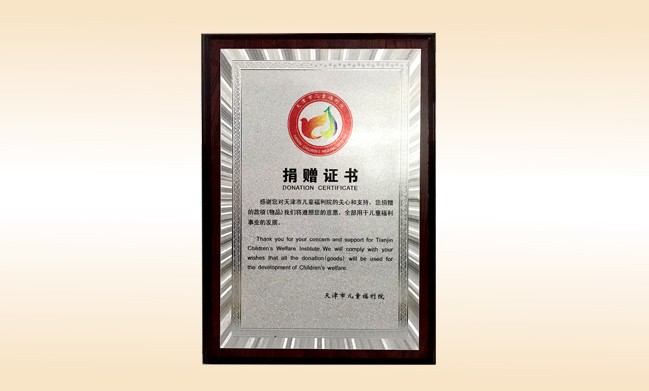 2018年1月-开云手机在线官网公司荣获-天津市儿童福利院捐赠证书